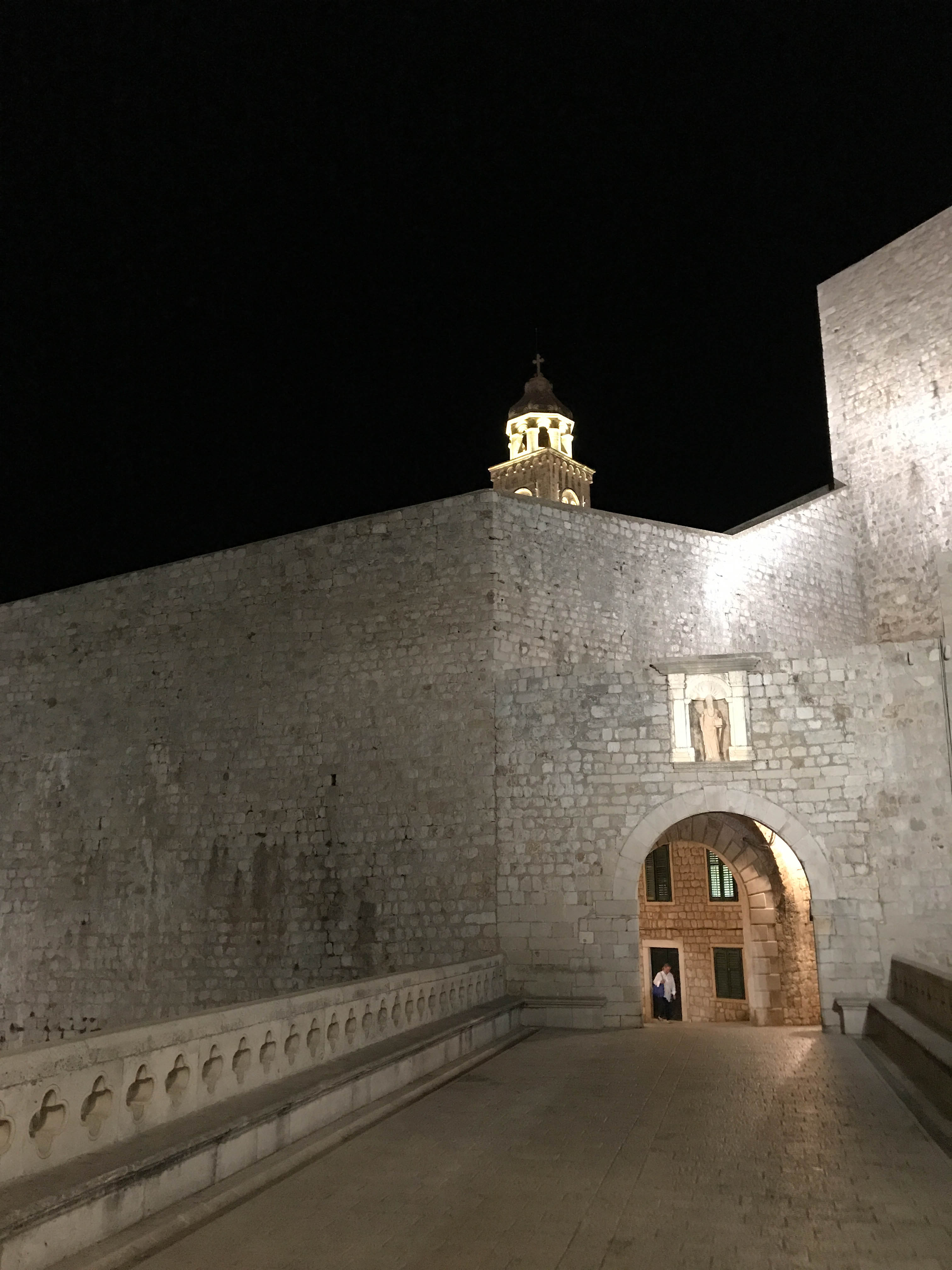 Ploče Gate at night, the eastern entrance to Old City Dubrovnik.