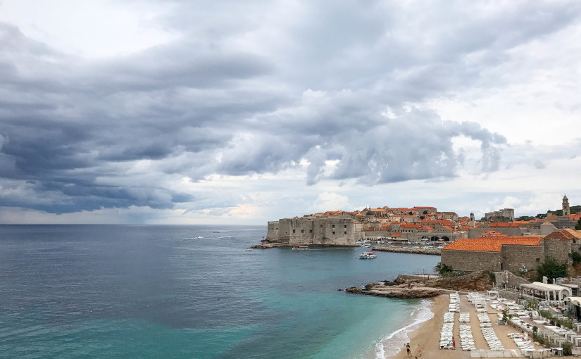 View from above Banje Beach looking at Old City Dubrovnik.