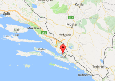 Google Screenshot of the piece of Bosnia & Herzegovina, the Neum region, that goes through Croatia for coastal access.
